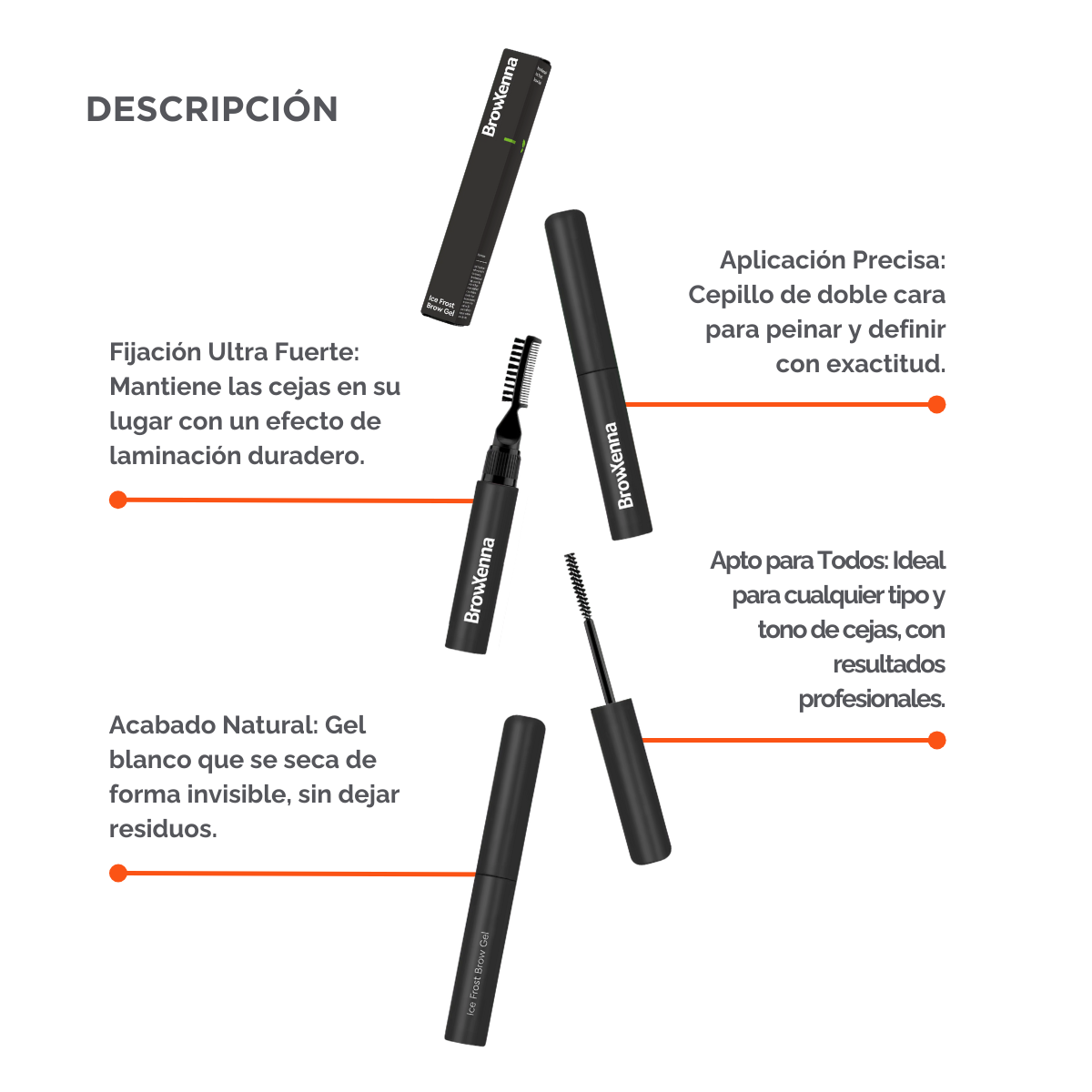 Ice Frost Brow Gel BrowXenna-gel transparente fijador con efecto cristalizador y brillo natural para cejas definidas y suaves.