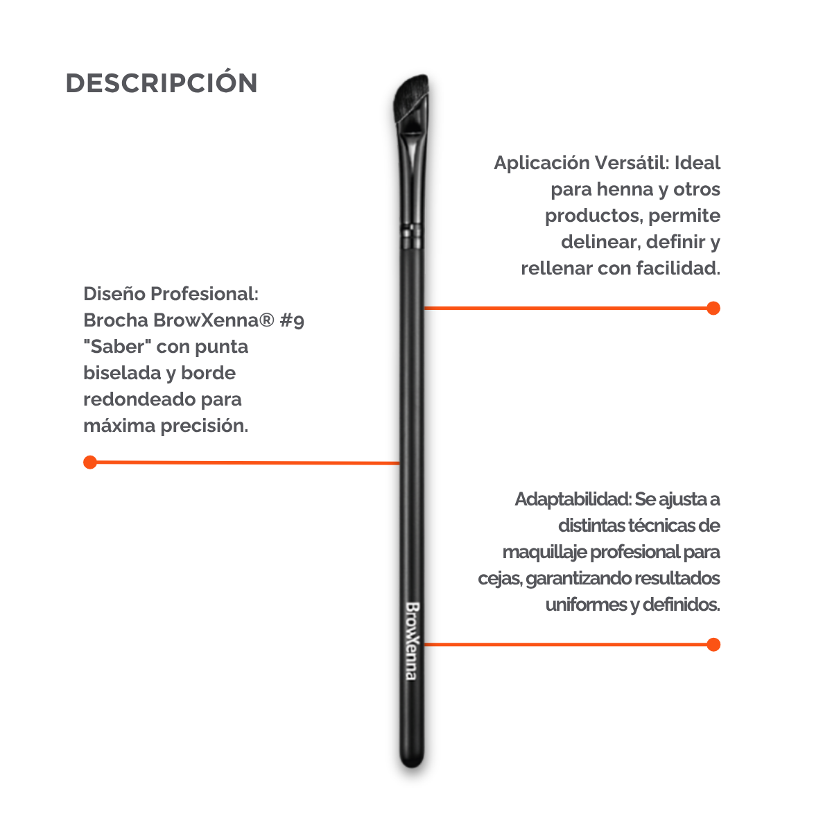 Eyebrow brush #9 "Saber" BrowXenna® 
cerdas ultra finas y mango ergonómico diseñados para aplicación precisa de henna y maquillaje en cejas para técnicos de belleza exigentes.