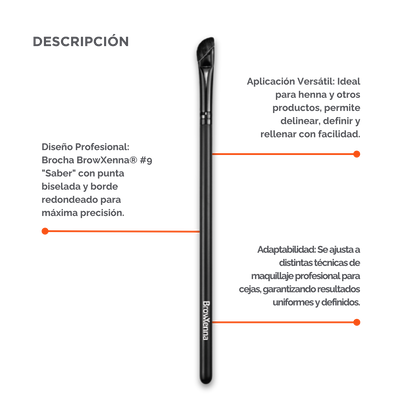 Eyebrow brush #9 "Saber" BrowXenna® 
cerdas ultra finas y mango ergonómico diseñados para aplicación precisa de henna y maquillaje en cejas para técnicos de belleza exigentes.