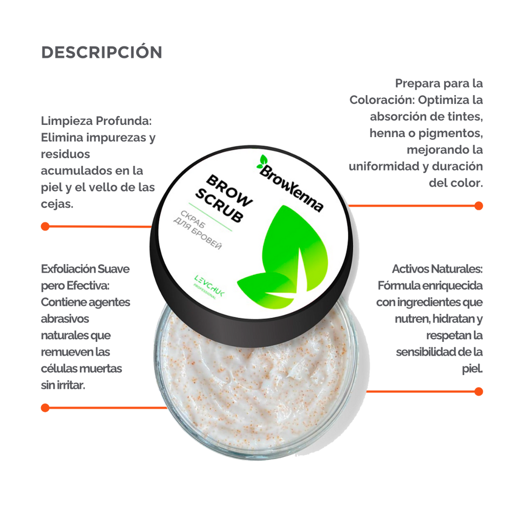 BrowXenna Enzyme Brow Scrub exfoliante profesional cejas limpieza suave pre‑tinte henna salon beauty 50 g envase
