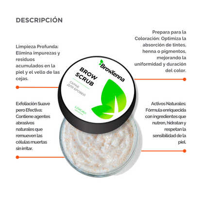BrowXenna Enzyme Brow Scrub exfoliante profesional cejas limpieza suave pre‑tinte henna salon beauty 50 g envase