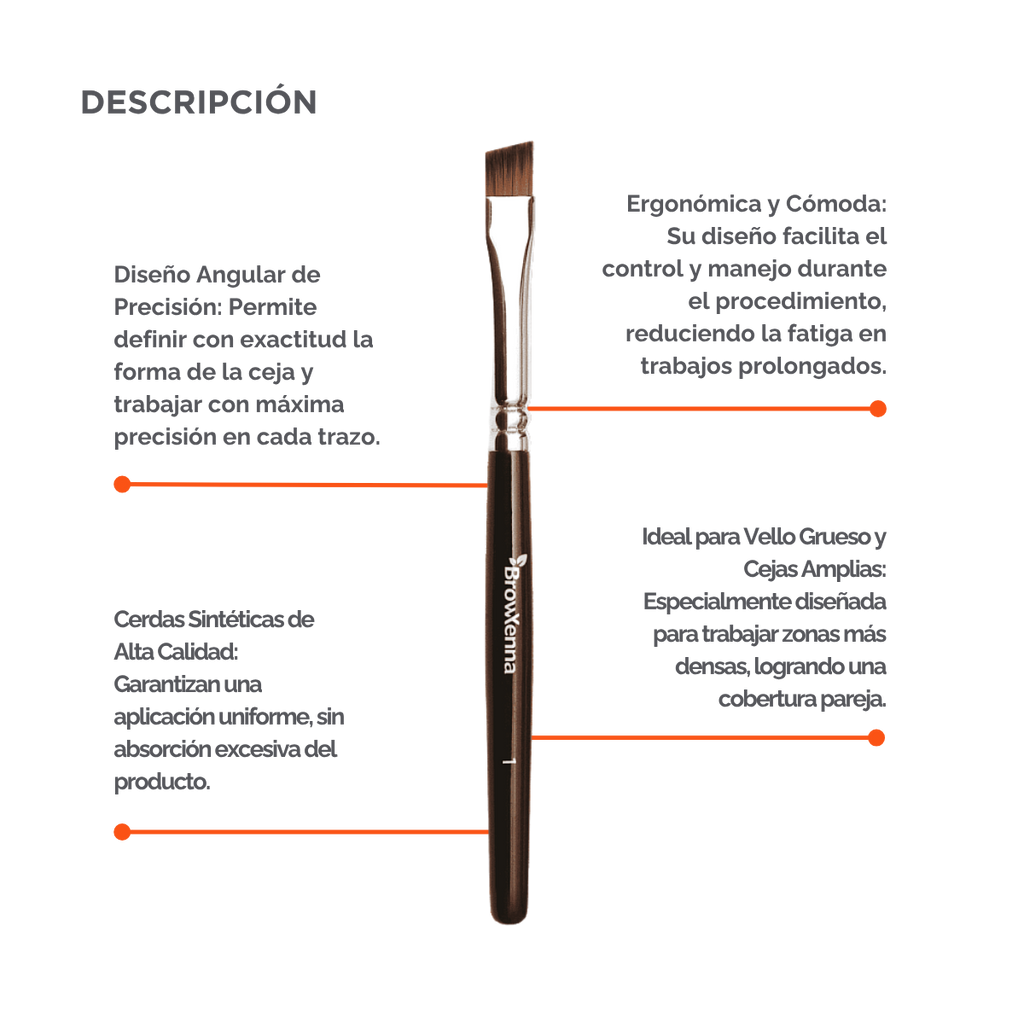 Brush superfine #1, BrowXenna® cerdas ultra finas y mango ergonómico diseñados para aplicación precisa de henna y maquillaje en cejas para técnicos de belleza exigentes.