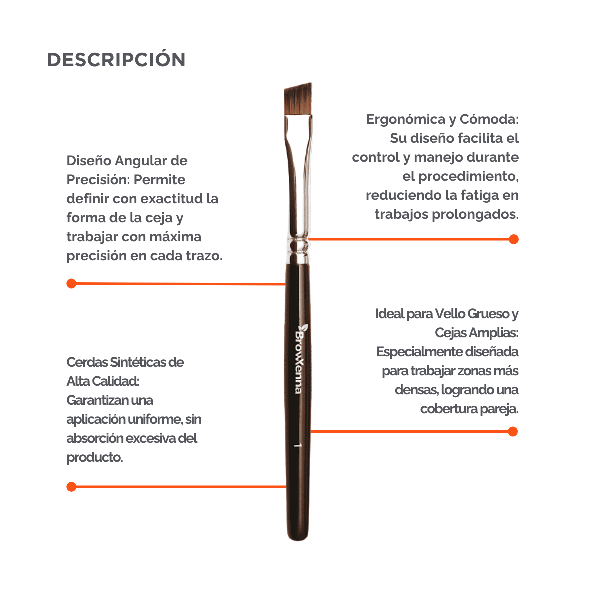 Brush superfine #1, BrowXenna® cerdas ultra finas y mango ergonómico diseñados para aplicación precisa de henna y maquillaje en cejas para técnicos de belleza exigentes.