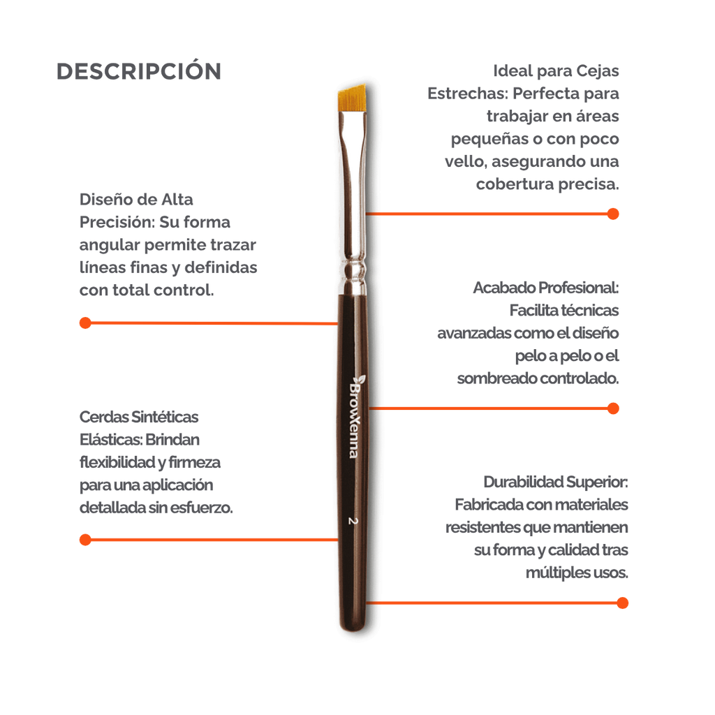Brush superfine #2, BrowXenna® cerdas ultra finas y mango ergonómico diseñados para aplicación precisa de henna y maquillaje en cejas para técnicos de belleza exigentes.
