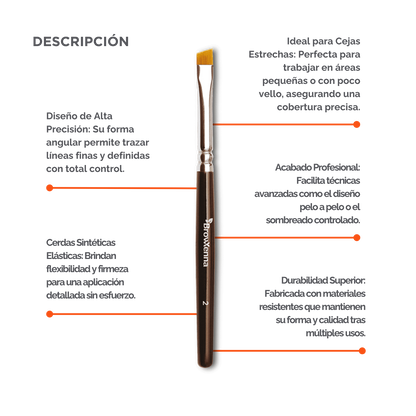 Brush superfine #2, BrowXenna® cerdas ultra finas y mango ergonómico diseñados para aplicación precisa de henna y maquillaje en cejas para técnicos de belleza exigentes.