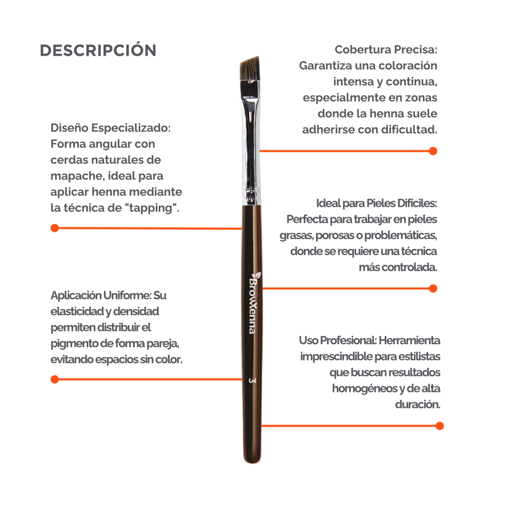 Brush superfine #3, BrowXenna® cerdas ultra finas y mango ergonómico diseñados para aplicación precisa de henna y maquillaje en cejas para técnicos de belleza exigentes.