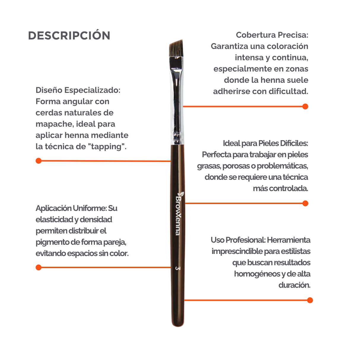 Brush superfine #3, BrowXenna® cerdas ultra finas y mango ergonómico diseñados para aplicación precisa de henna y maquillaje en cejas para técnicos de belleza exigentes.