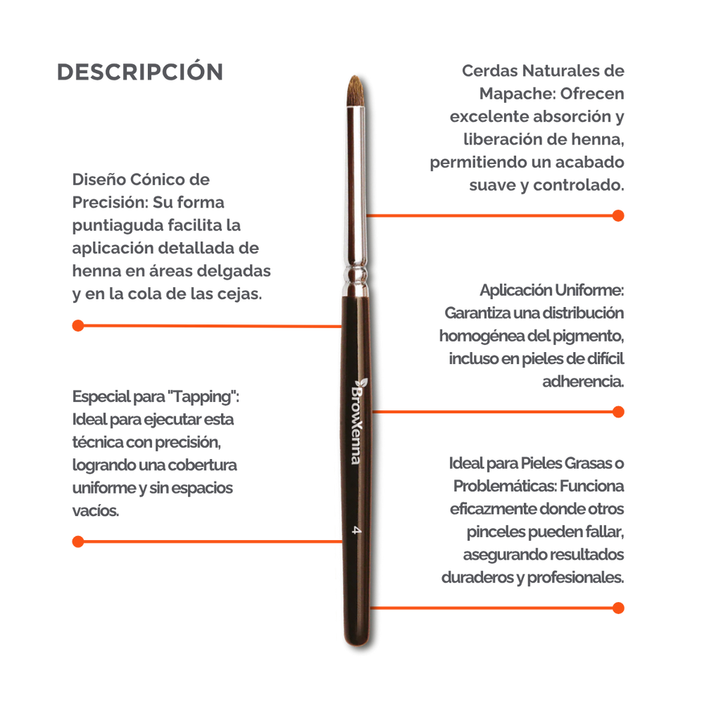 Brush superfine #4, BrowXenna® cerdas ultra finas y mango ergonómico diseñados para aplicación precisa de henna y maquillaje en cejas para técnicos de belleza exigentes.