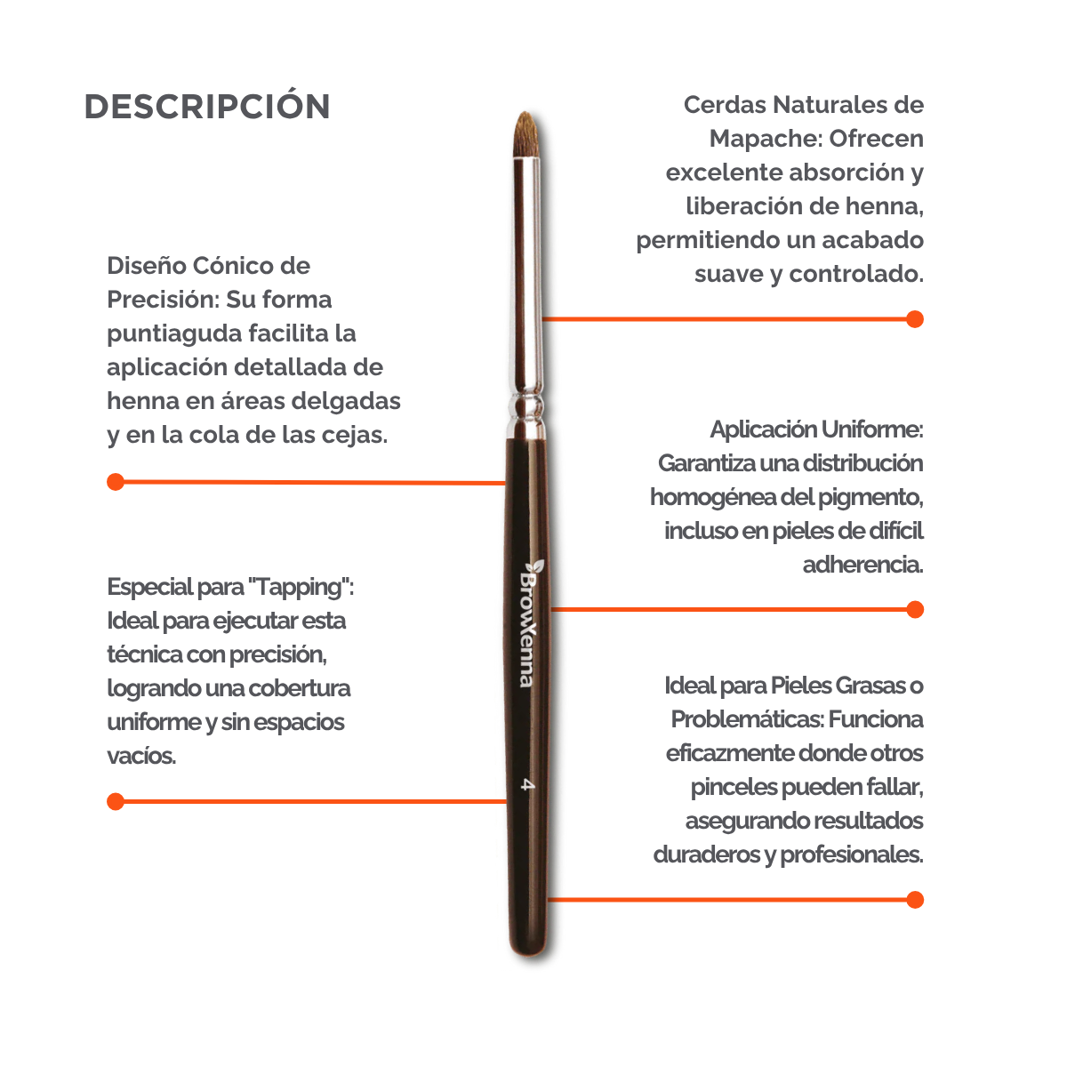 Brush superfine #4, BrowXenna® cerdas ultra finas y mango ergonómico diseñados para aplicación precisa de henna y maquillaje en cejas para técnicos de belleza exigentes.