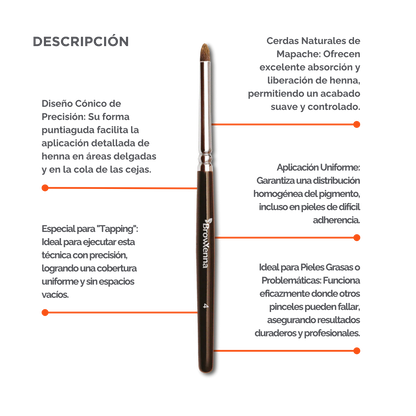 Brush superfine #4, BrowXenna® cerdas ultra finas y mango ergonómico diseñados para aplicación precisa de henna y maquillaje en cejas para técnicos de belleza exigentes.