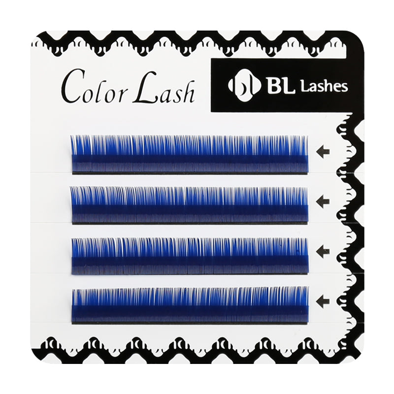 Extensiones de pestañas Color Mink Azul de BL Lashes - Pestañas de visón teñidas, color vibrante, textura suave.