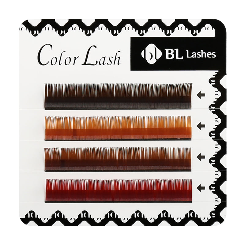 Extensiones de pestañas Color Mink Brown Mix, volumen ligero y tonos marrones naturales.