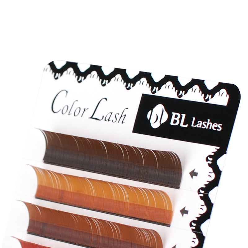Extensiones de pestañas Color Mink Brown Mix, volumen ligero y tonos marrones naturales.