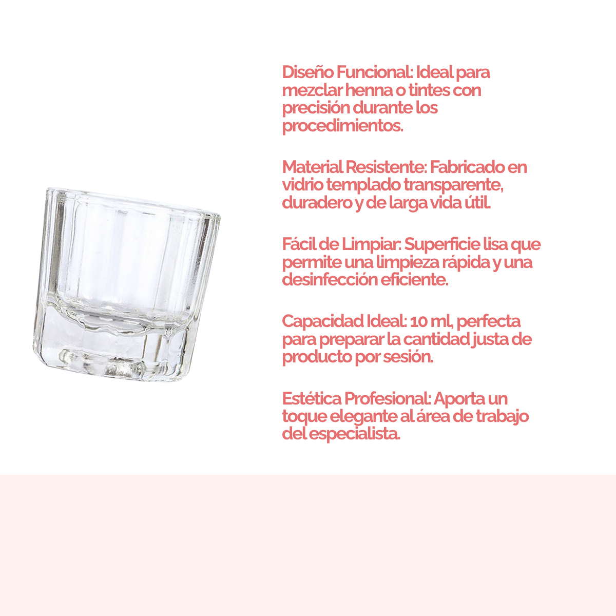 Vaso de vidrio templado para mezclar henna o tinte con base hendidura adicional, herramienta profesional para técnicos de belleza.