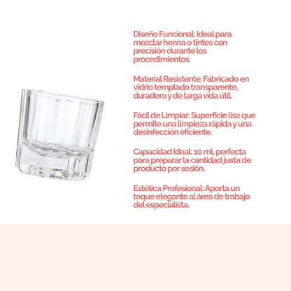 Vaso de vidrio templado para mezclar henna o tinte con base hendidura adicional, herramienta profesional para técnicos de belleza.