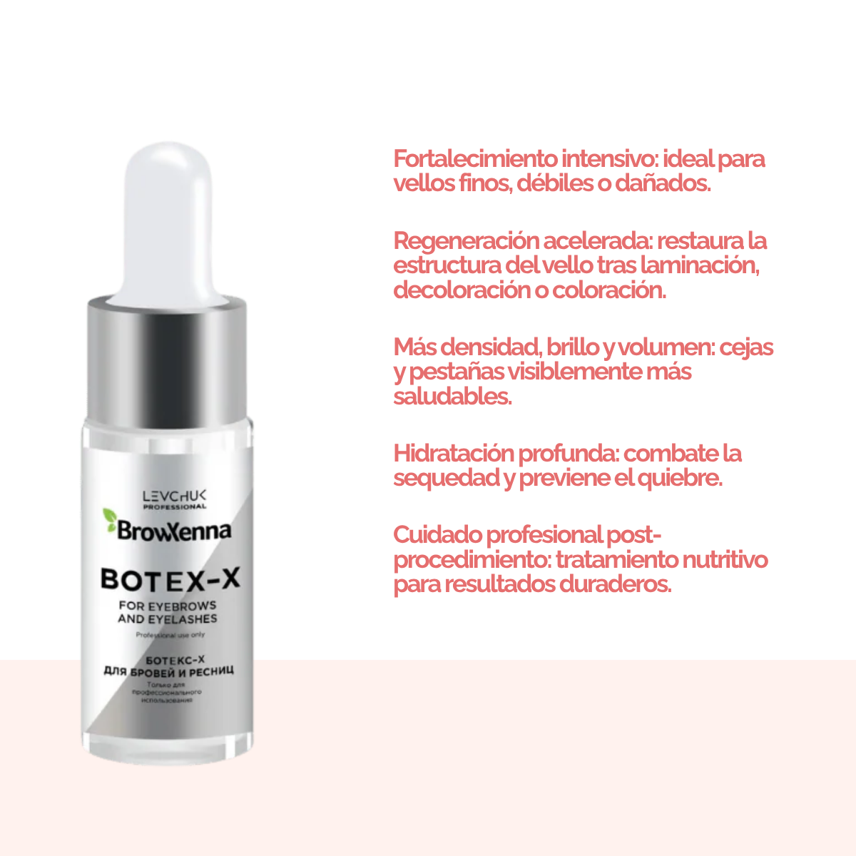 Frasco de 10 ml de BrowXenna Botex‑X, concentrado reparador con ceramidas para cejas y pestañas, restaura densidad, brillo y vitalidad tras tratamientos agresivos.