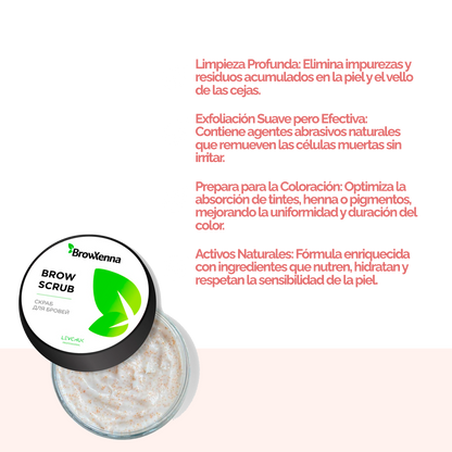 BrowXenna Enzyme Brow Scrub exfoliante profesional cejas limpieza suave pre‑tinte henna salon beauty 50 g envase