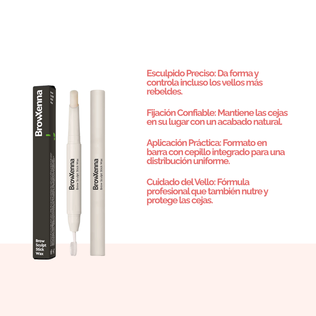 Cera Fijadora en Barra BrowXenna® con cepillo integrado aplicando fijación natural profesional en cejas
