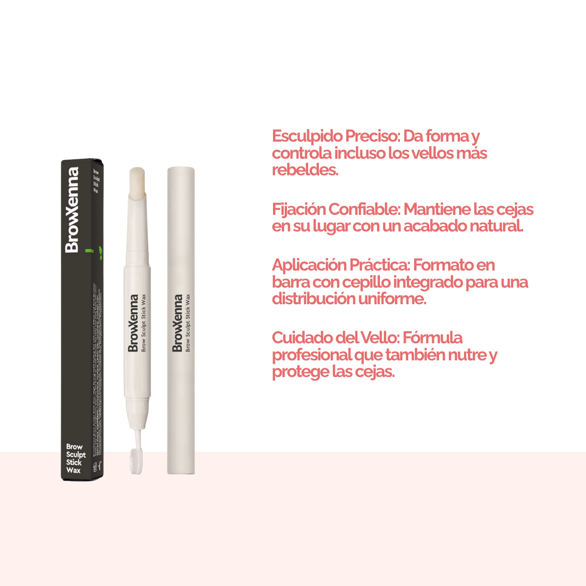 Cera Fijadora en Barra BrowXenna® con cepillo integrado aplicando fijación natural profesional en cejas