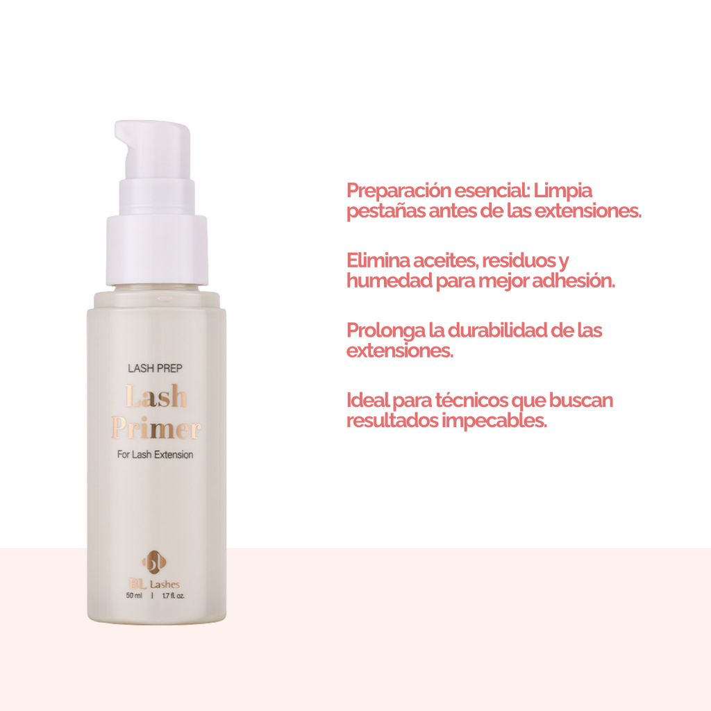 Lash Primer profesional BL Lashes 50 ml para extensiones – limpiador pretratamiento para mejorar adhesión y durabilidad en servicios de pestañas