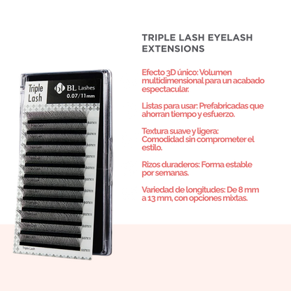 Extensión de pestaña Triple Lash- Volumen Tecnológico Curvatura C