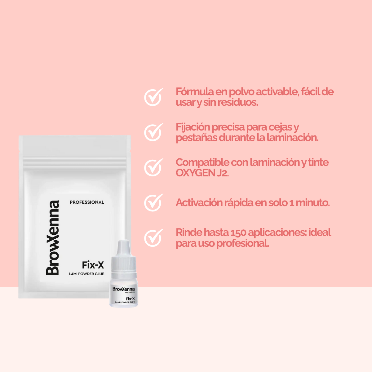 Fix‑X Lami Powder Glue BrowXenna® 3 ml, adhesivo en polvo profesional para laminación de cejas y pestañas, fijación uniforme sin pegamento, hasta 150 usos, ideal para técnicos de belleza.