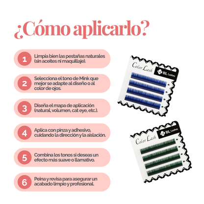 Extensiones de Pestañas Color Mink - Azul y Verdes (4 líneas) - BL Lashes