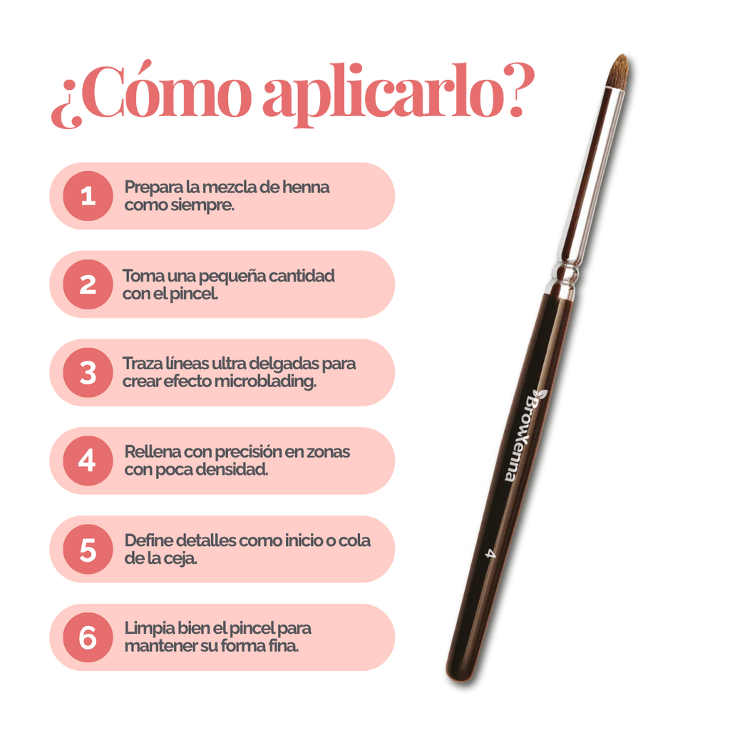 Brush superfine #4, BrowXenna® cerdas ultra finas y mango ergonómico diseñados para aplicación precisa de henna y maquillaje en cejas para técnicos de belleza exigentes.