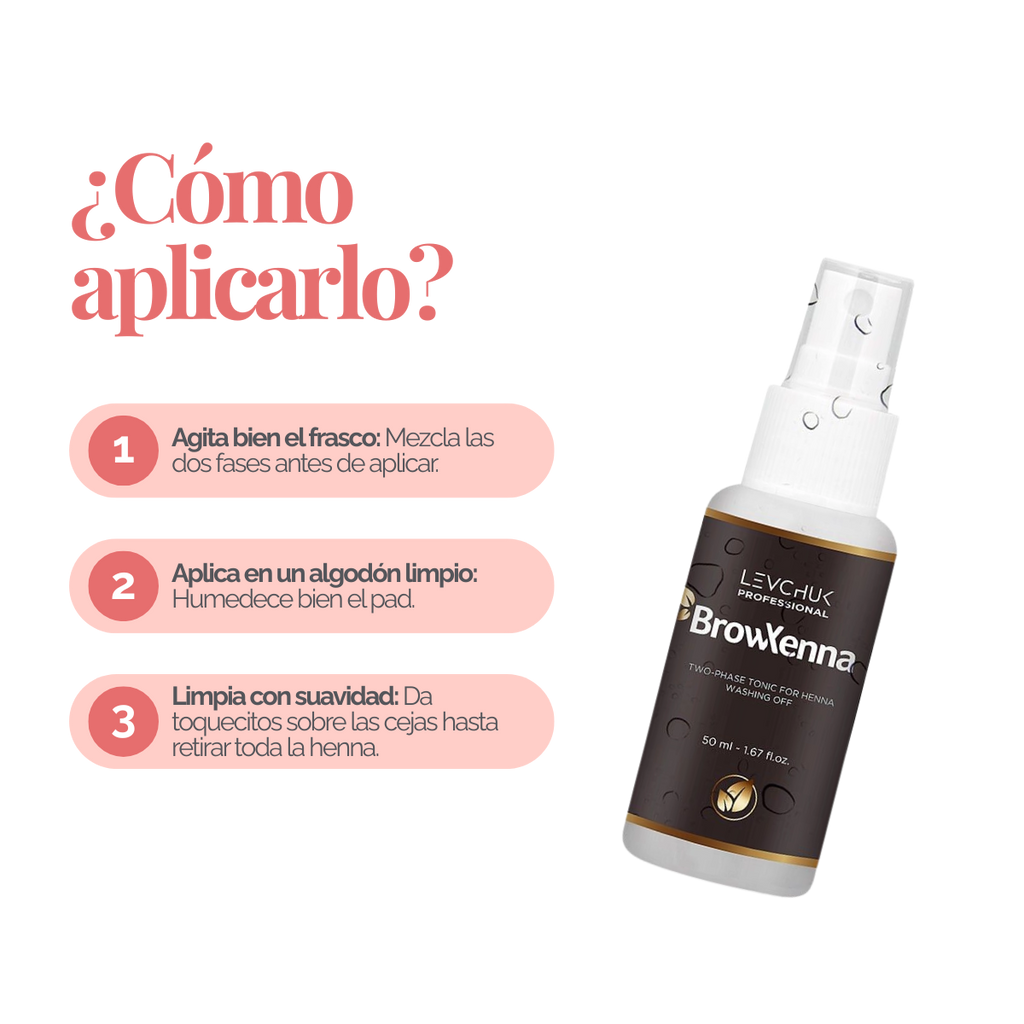 Two Phase Tonic BrowXenna 50 ml-solución bifásica profesional para eliminar henna y tintes de cejas de forma efectiva, suave e hidratante, ideal para preparaciones y correcciones en cabina.