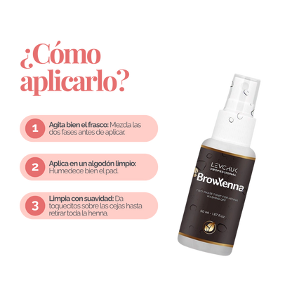Two Phase Tonic BrowXenna 50 ml-solución bifásica profesional para eliminar henna y tintes de cejas de forma efectiva, suave e hidratante, ideal para preparaciones y correcciones en cabina.