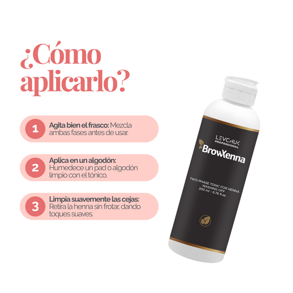Two Phase Tonic BrowXenna 200 ml-solución bifásica profesional para eliminar henna y tintes de cejas de forma efectiva, suave e hidratante, ideal para preparaciones y correcciones en cabina.