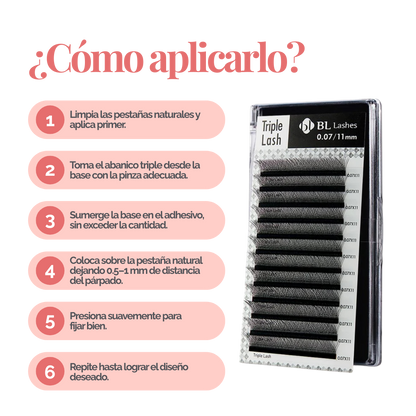 Extensión de pestaña Triple Lash- Volumen Tecnológico Curvatura C