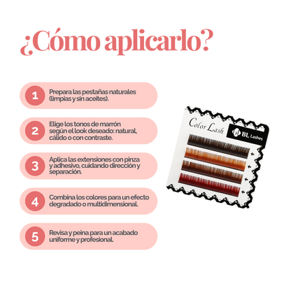 Extensiones de Pestañas Color Mezcla de Marrones (4 Líneas)