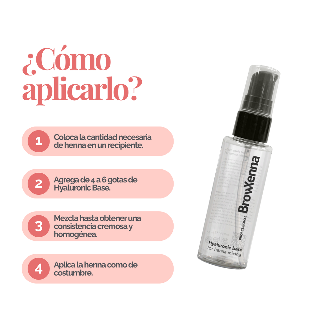 Envase de BrowXenna Hyaluronic Base 50 ml en gel, ideal para mezclar con henna profesional y lograr una aplicación uniforme, hidratante y de larga duración en tratamientos de cejas.