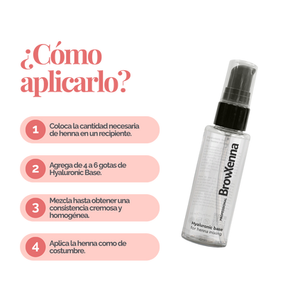 Envase de BrowXenna Hyaluronic Base 50 ml en gel, ideal para mezclar con henna profesional y lograr una aplicación uniforme, hidratante y de larga duración en tratamientos de cejas.