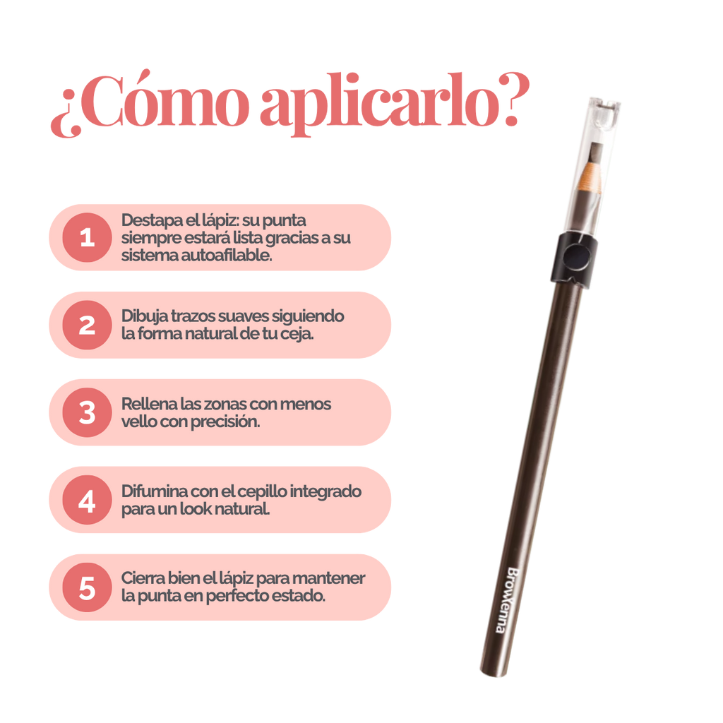 Lápiz de Cejas Auto‑afilable BrowXenna® en mano profesional, mostrando sistema de afilado automático y precisión en delineado.