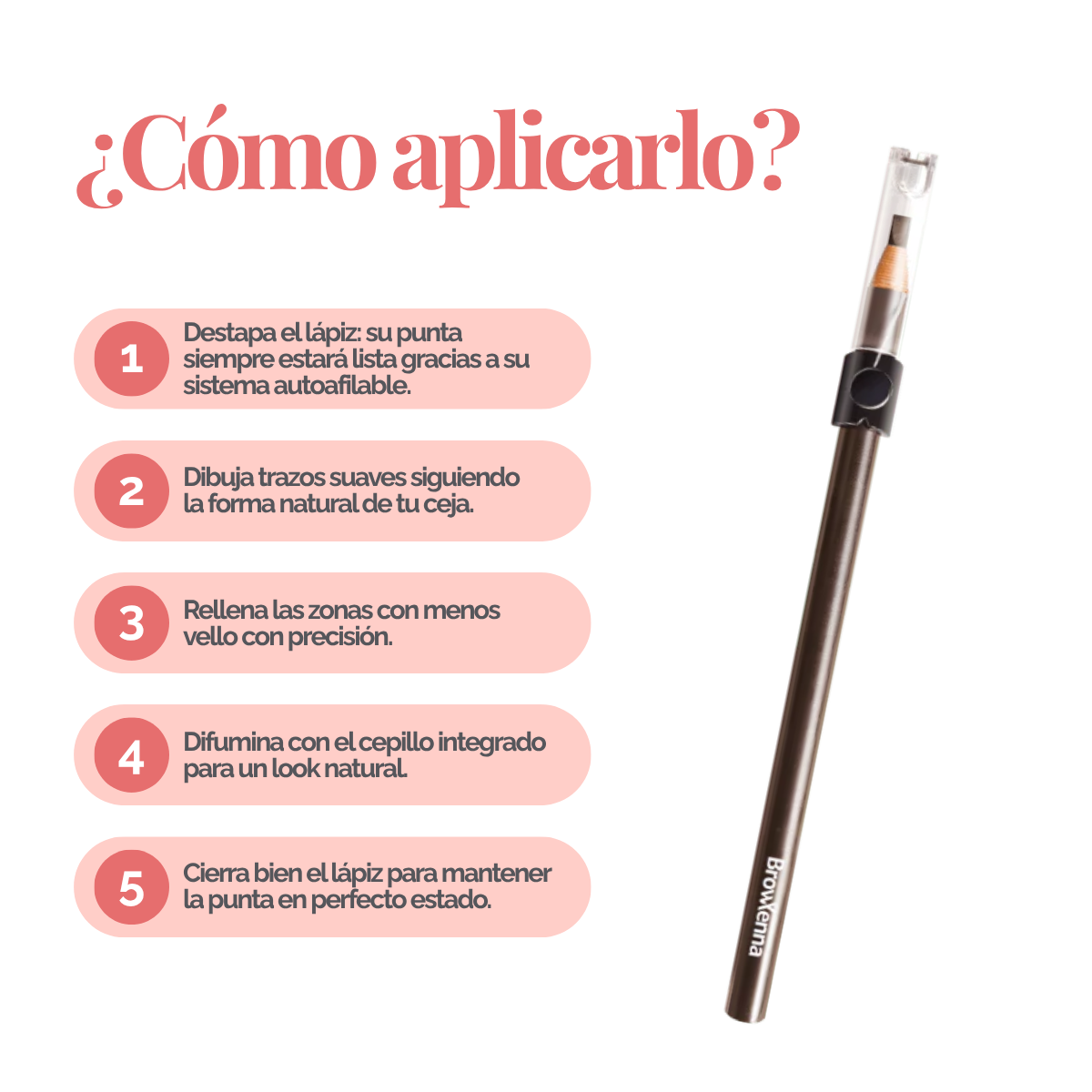 Lápiz de Cejas Auto‑afilable BrowXenna® en mano profesional, mostrando sistema de afilado automático y precisión en delineado.