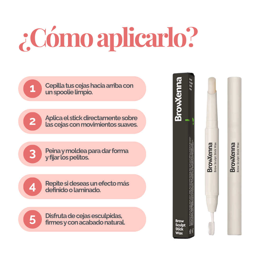 Cera Fijadora en Barra BrowXenna® con cepillo integrado aplicando fijación natural profesional en cejas