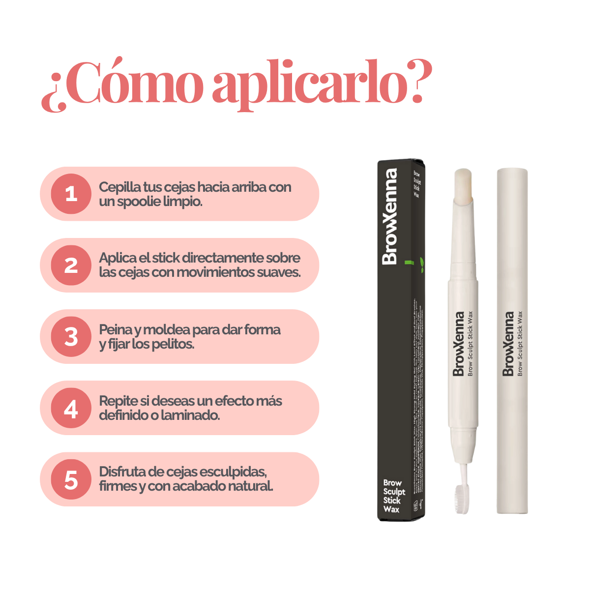 Cera Fijadora en Barra BrowXenna® con cepillo integrado aplicando fijación natural profesional en cejas