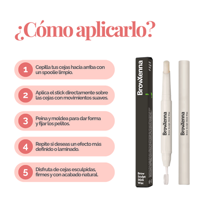 Cera Fijadora en Barra BrowXenna® con cepillo integrado aplicando fijación natural profesional en cejas