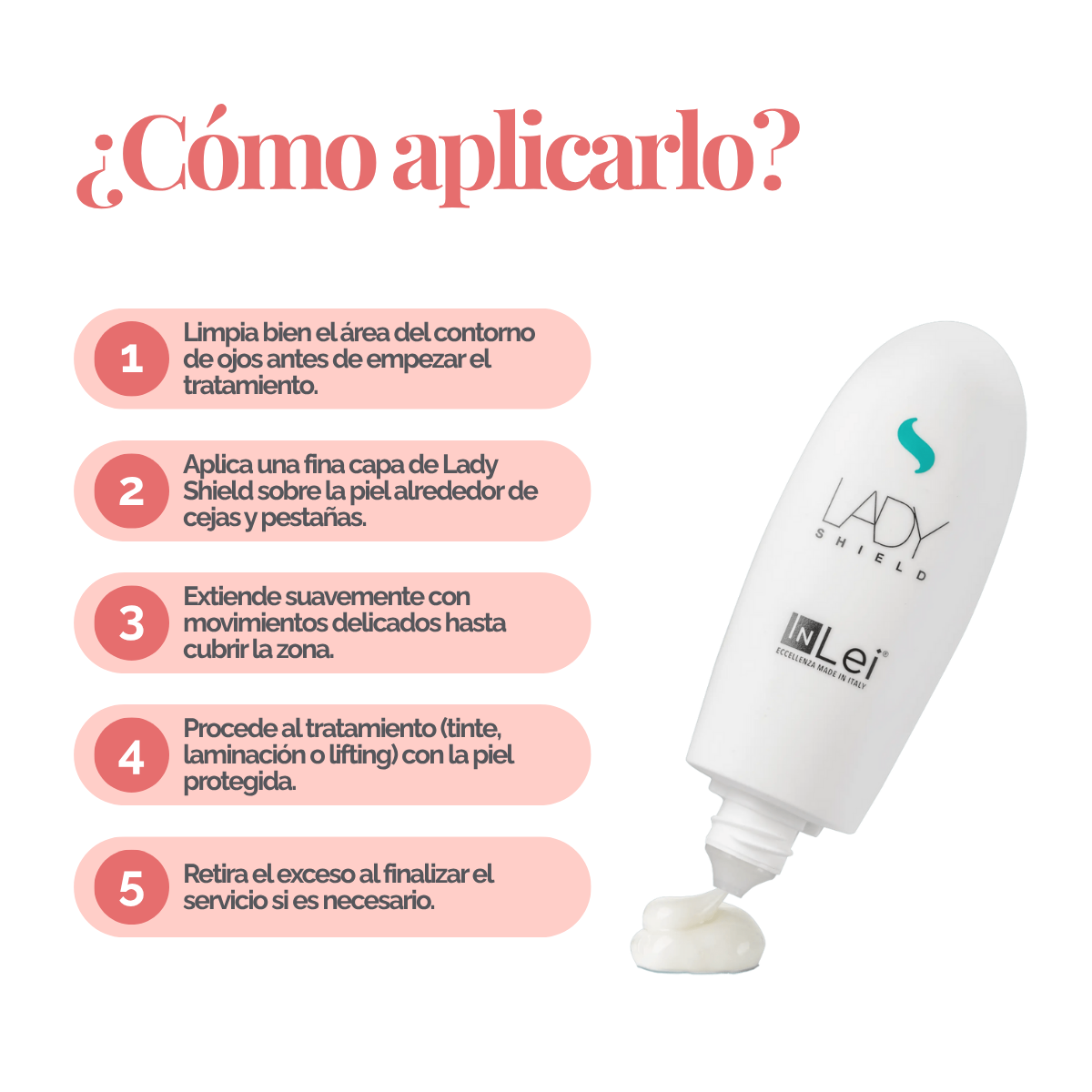 Envase de 50 ml de InLei Lady Shield crema barrera para cejas, diseño elegante, presentación profesional, contorno de ceja protegido con textura ligera