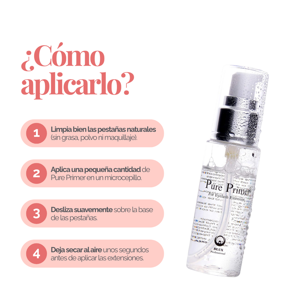 Pure Primer DLUX Preparador Extensiones Pestañas Limpieza Profesional Adhesión Alta Calidad