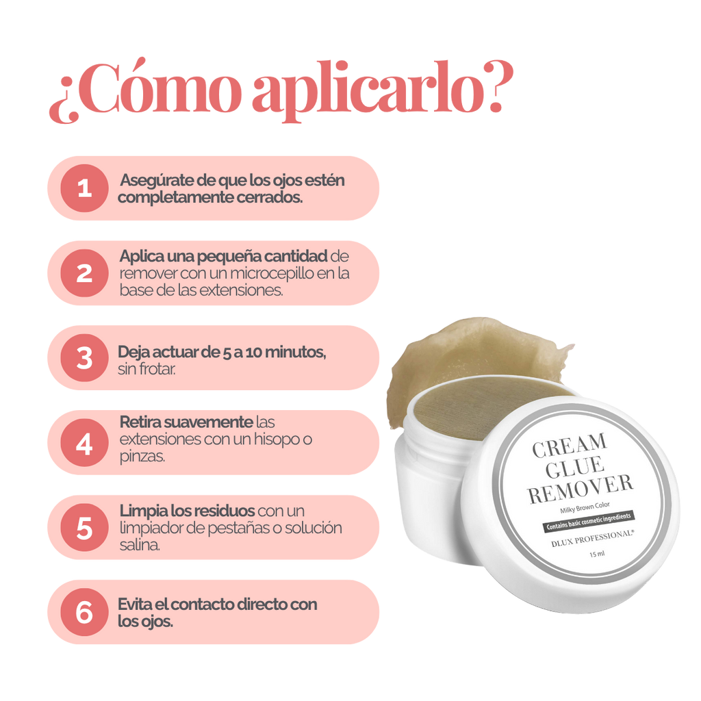 Removedor en crema DLux Pro 15 ml – disuelve adhesivo de extensiones de pestañas sin goteo y con máxima precisión profesiona