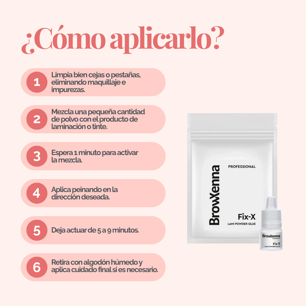 Fix‑X Lami Powder Glue BrowXenna® 3 ml, adhesivo en polvo profesional para laminación de cejas y pestañas, fijación uniforme sin pegamento, hasta 150 usos, ideal para técnicos de belleza.
