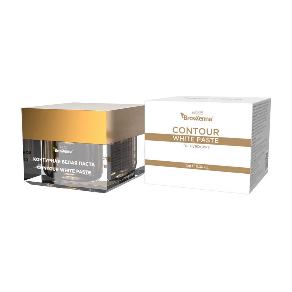 Envase de pasta blanca BrowXenna Contour White Paste 10 g, pasta cremosa para definir contornos de cejas y lograr simetría y precisión en tratamientos profesionales de coloración y laminación