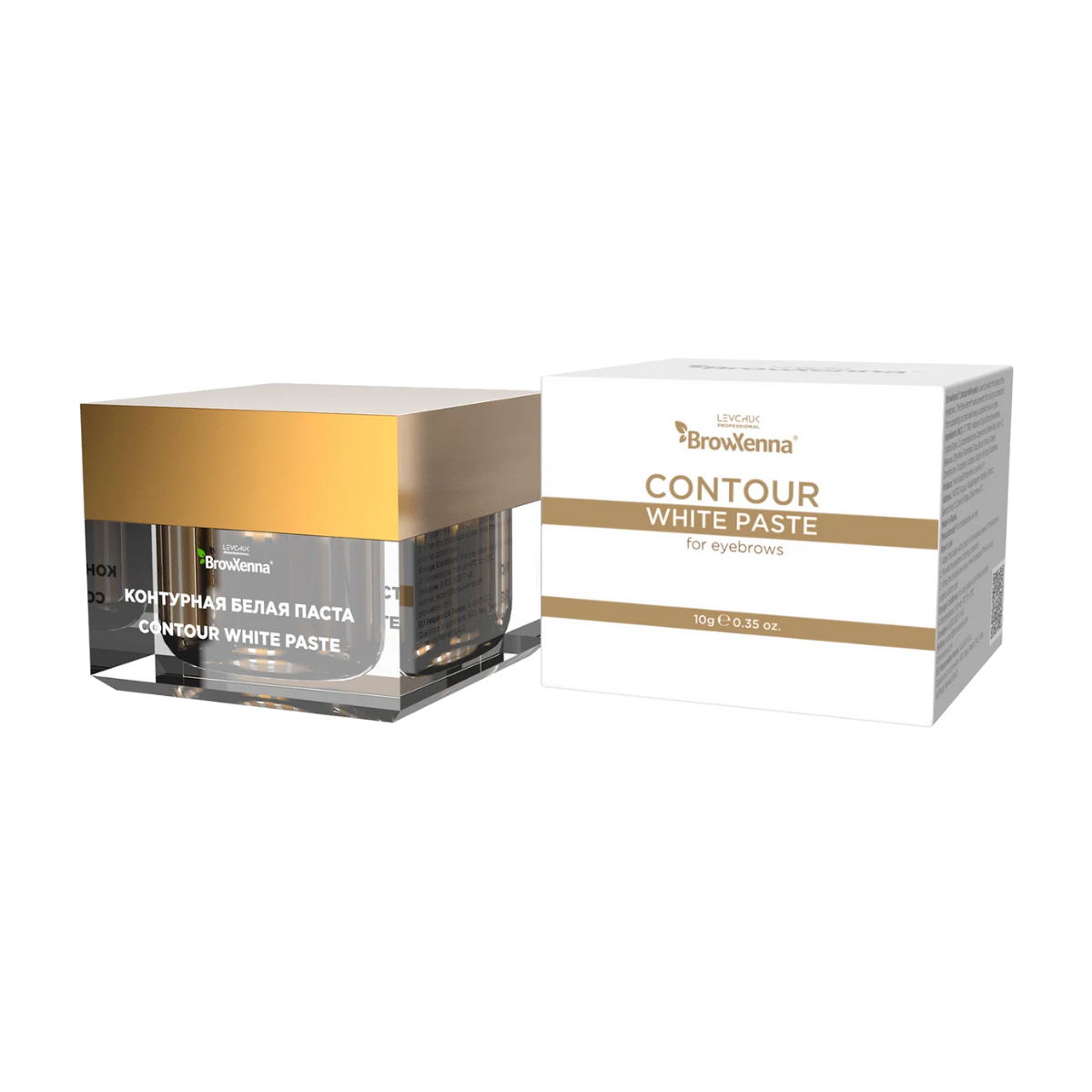 Envase de pasta blanca BrowXenna Contour White Paste 10 g, pasta cremosa para definir contornos de cejas y lograr simetría y precisión en tratamientos profesionales de coloración y laminación