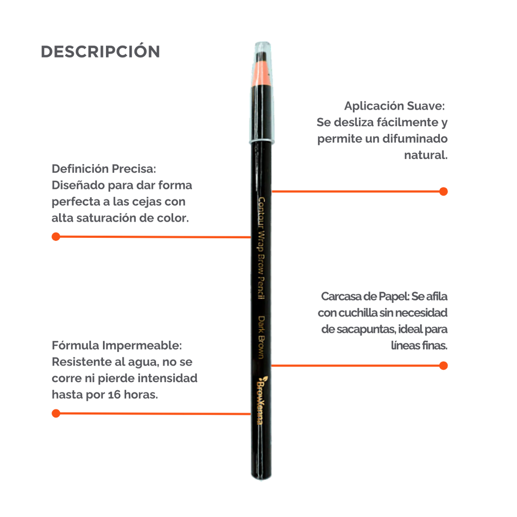 Contour Wrap Pencil BrowXenna®: lápiz profesional para cejas, waterproof, fácil de afilar, que define y rellena con precisión durante 16 horas.
