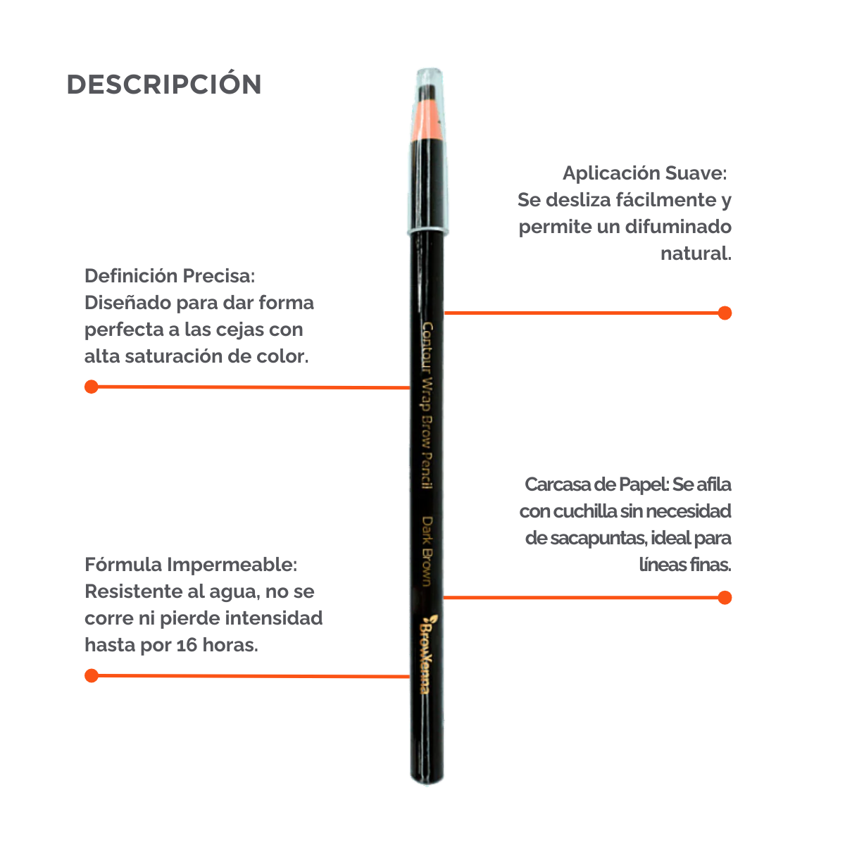 Contour Wrap Pencil BrowXenna®: lápiz profesional para cejas, waterproof, fácil de afilar, que define y rellena con precisión durante 16 horas.