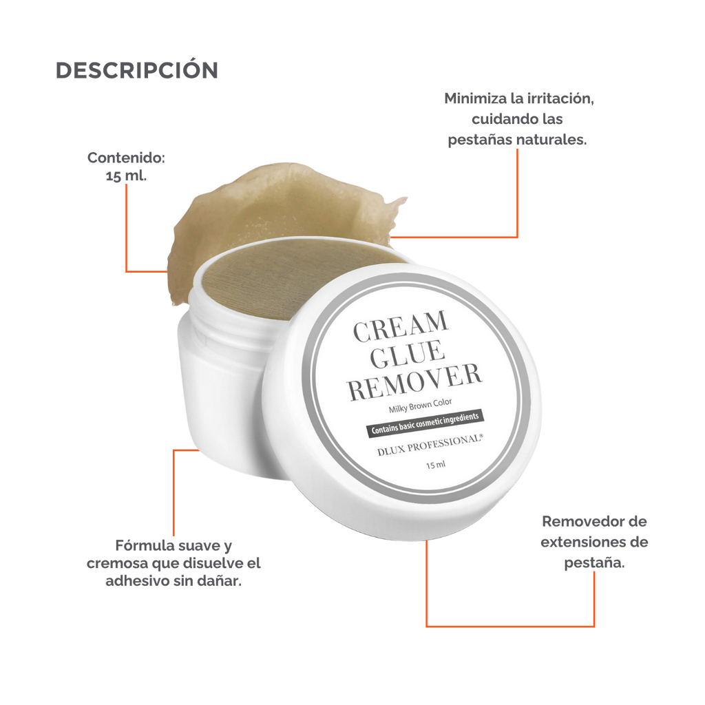 Removedor en crema DLux Pro 15 ml – disuelve adhesivo de extensiones de pestañas sin goteo y con máxima precisión profesiona