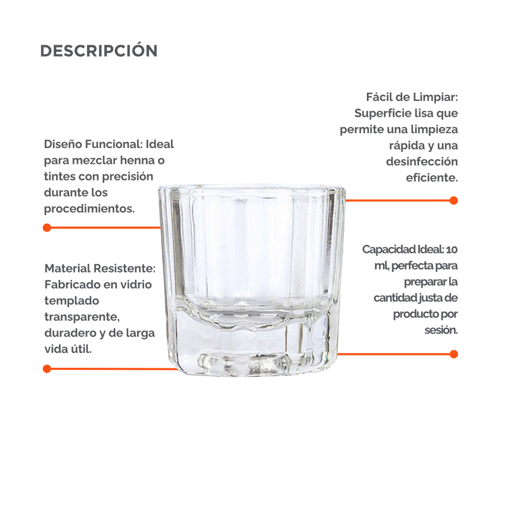 Vaso de vidrio templado para mezclar henna o tinte con base hendidura adicional, herramienta profesional para técnicos de belleza.